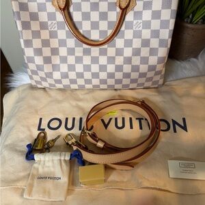 Louis Vuitton Cream and Tan Checkered Tote